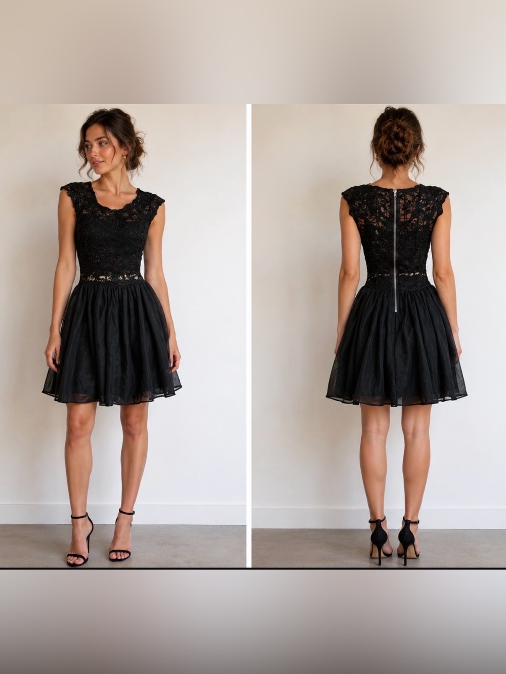 Bailey Blue - Juniors Black Sequin & Lace Above Knee Dress Lined size small